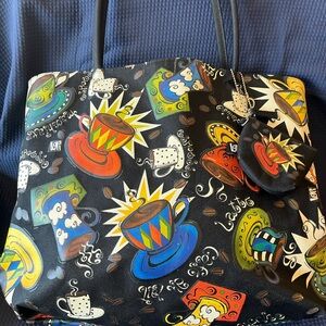 Colorful Coffee Cup Print Tote Bag